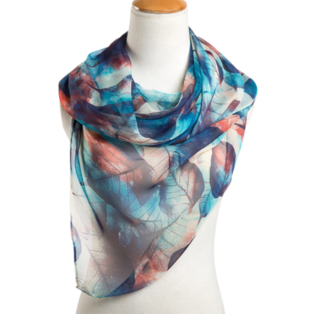 

Hot selling fresh and elegant thin section soft shawl wholesale georgette wild sunscreen silk scarf leaf pattern hot shawl