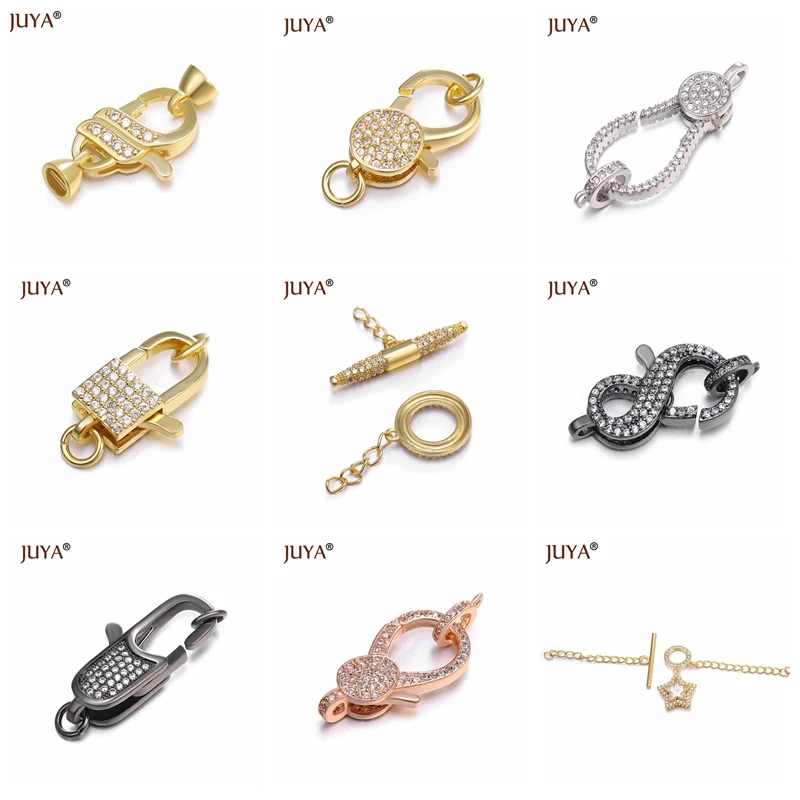 Juya Supplies For Jewelry Wholesale Luxury Zirconia Clasps Hooks Accessories For Making Bracelets Necklaces DIY Craft