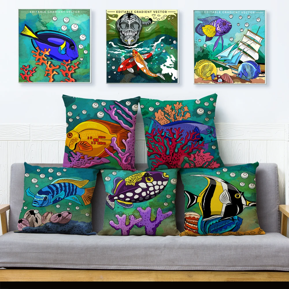

Подводный мир тропическая рыба красочная наволочка 45*45 см льняные Чехлы для подушек подушки чехол s домашний декор животные Подушка Чехол