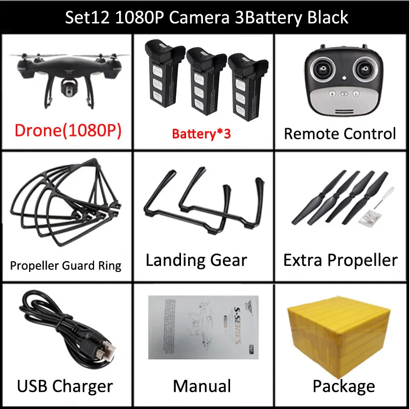 Set4 1080P 3B Grey S70W gps Дрон с 1080 P/720 P HD камера Регулируемая широкоугольная камера Дрон следуй за мной режим возврата домой RC Квадрокоптер дроны - Цвет: Set4 1080P 3B Grey