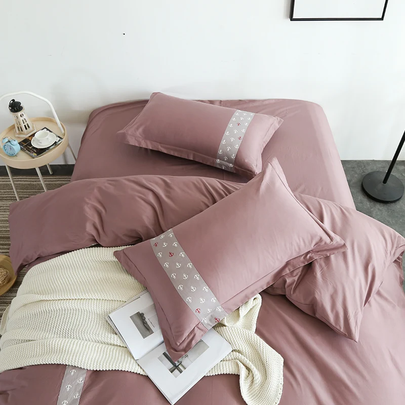 2018 роскошный однотонный Комплект постельного белья из 100% хлопка пододеяльник