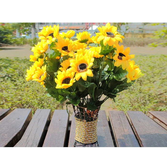 7 головок 1 букет Подсолнух искусственный поси цветок шелковые цветы фантомное