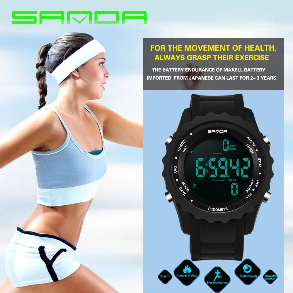 Часы наручные SANDA женские с шагомером роскошные Брендовые спортивные модные