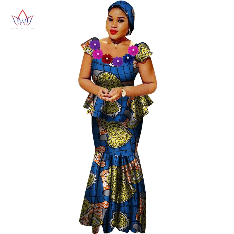 African Bazin Riche Dresses for Women Set Clothes Skirt Top Sets for Women High Waist Skirt Long African Skirt Plus Size WY2564