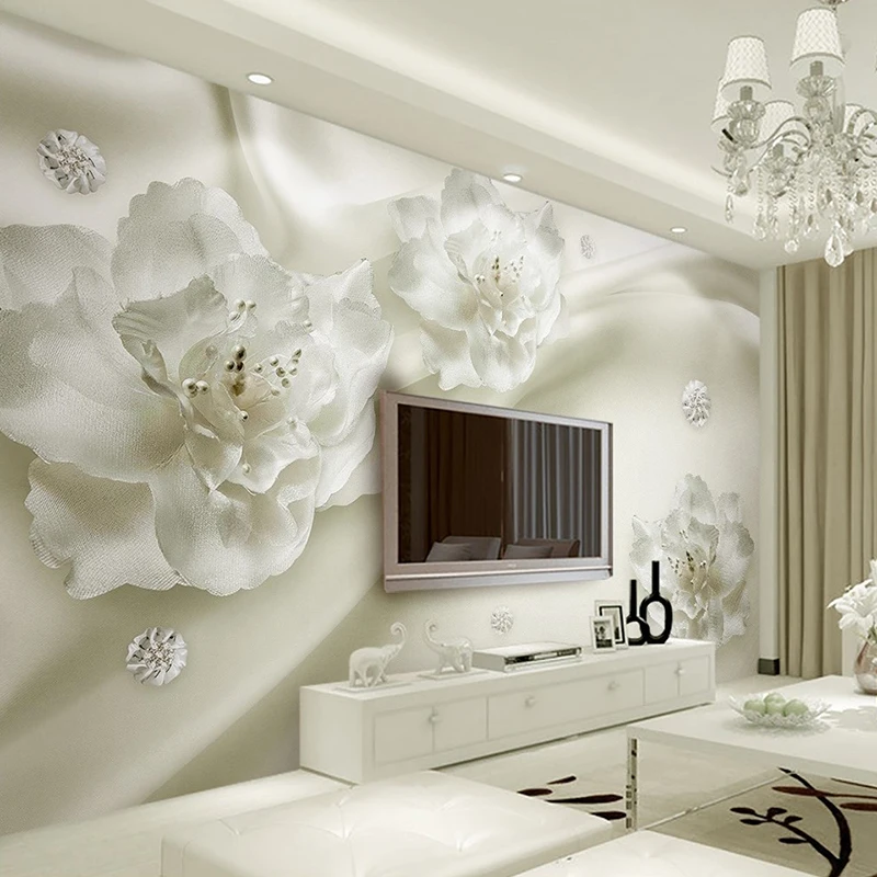 Фотообои на заказ 3D настенные наклейки эстетические светлые роскошные цветы в