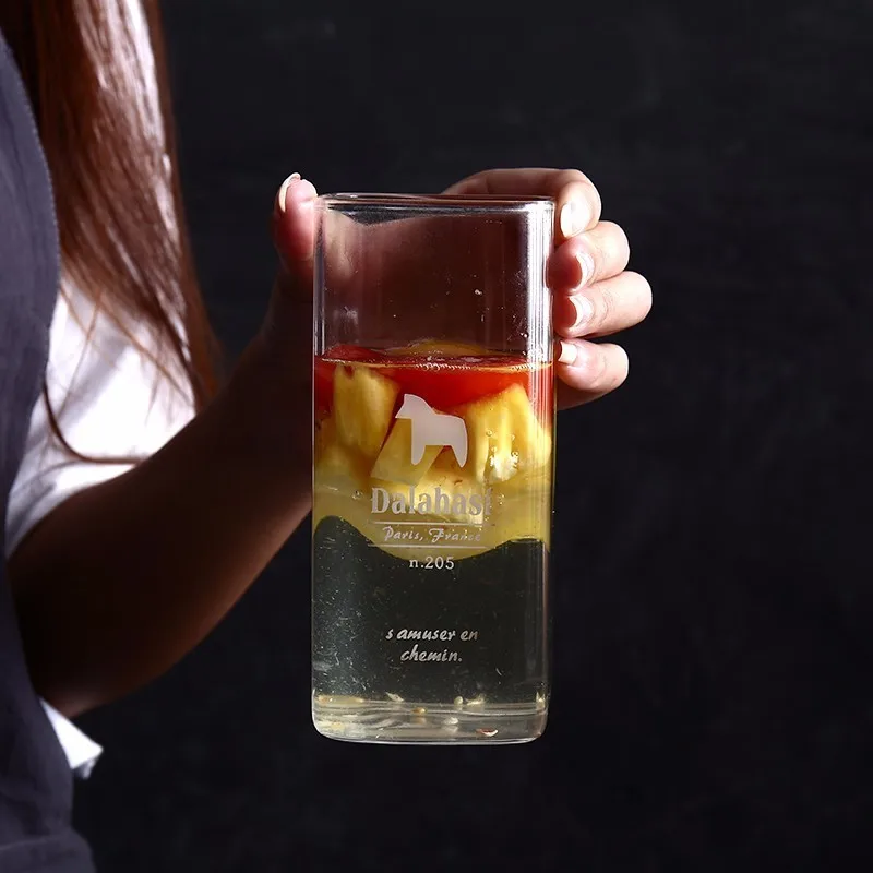 Simple Lovely Animal Cartoon Heat-resistant Square Creative Transparent Milk Coffee Office Glass Juice Cup Bodum Glasses Gift |