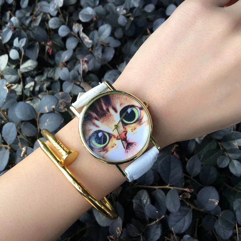Женские часы для девочек новинка 2016 женские и детские с рисунком кошки | Наручные
