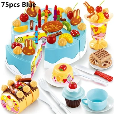 75PCS Blue 75 шт. игрушка для торта на день рождения DIY фруктовый крем Рождественский подарочный набор для детей ролевые игры игрушки набор подарок на день рождения для девочки - Цвет: 75PCS Blue