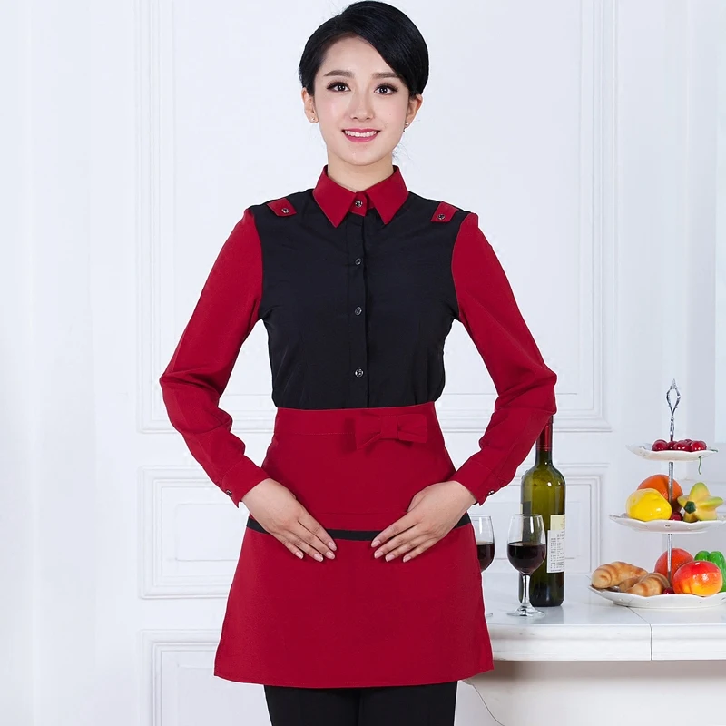 

Hotel Uniform Autumn And Winter Hot Pot Restaurant Waiter Female Clothing Hotel Restaurant Long Sleeved Frock J283
