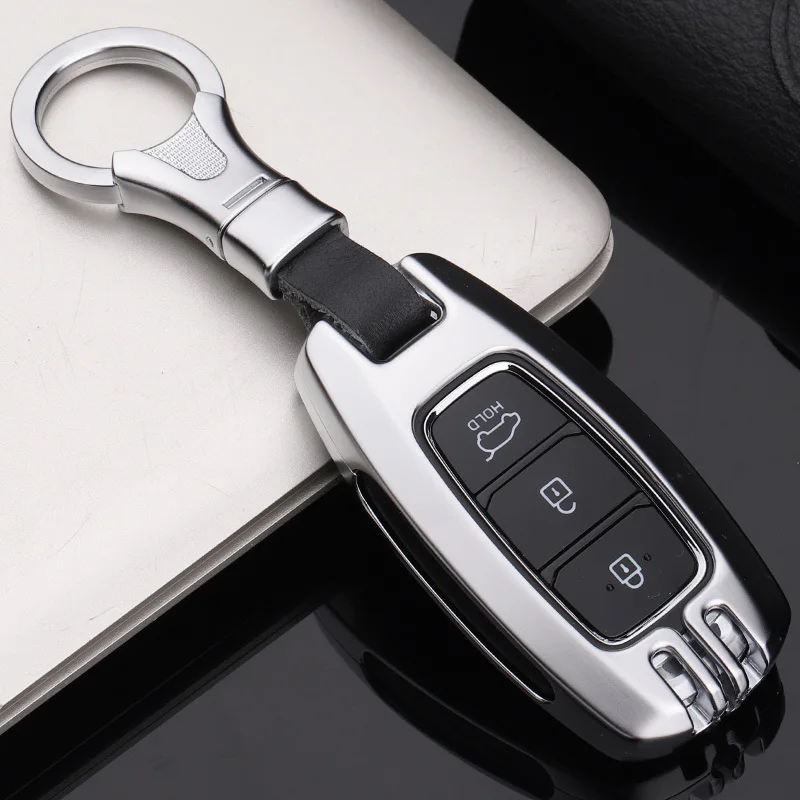 SILVER Чехол для ключей автомобиля из цинкового сплава для hyundai i30 Ix35 Solaris Azera Elantra Grandeur Ig Accent Santa Fe - Название цвета: SILVER