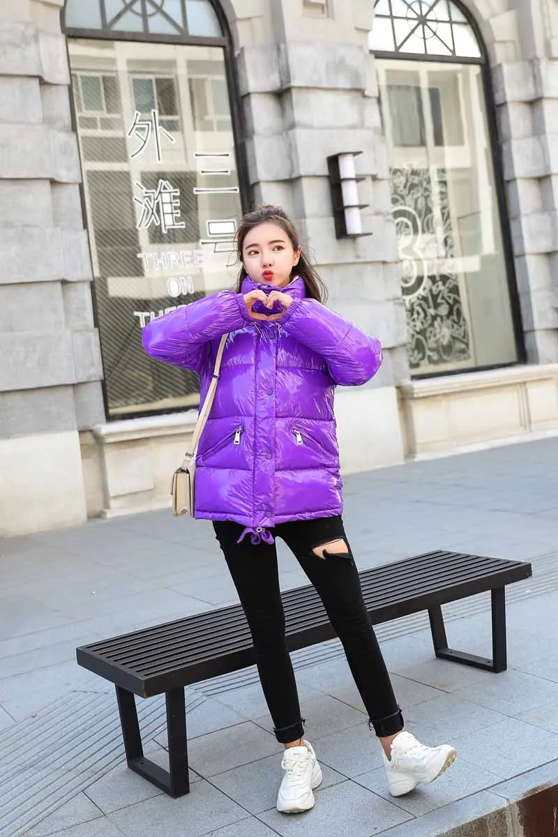 purple BJCJWF новые женские весенние куртки Осенние теплые хлопковые пальто со стоячим воротником Модные женские парки женский зимний пуховик стеганая куртка - Цвет: purple