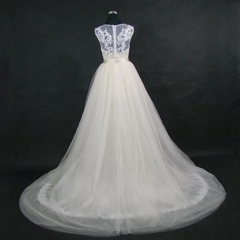 QQ Lover 2019 New Champagne Tulle Ivory Lace Mermaid Wedding Dress With Detachable Train Custom-made Vestido De Noiva | Свадьбы и