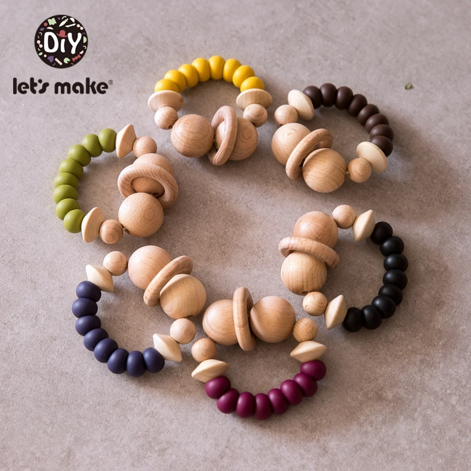 

Let's Make 1Pc Silicone Beads Rattle Beech Wood Ring Baby Rattle Ball Ring Infant Rattles For Bed Mobile Crib Baby Teether Toys