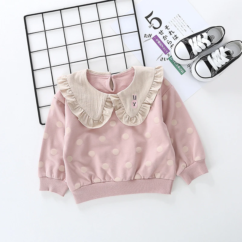 Брендовый весенне осенний свитер в горошек для маленьких девочек теплый пуловер