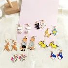 Милые корейские эмалевые серьги-гвоздики в виде животных, Тоторо, радужная лошадь, лиса, олень, кролик, кошка, женские серьги в стиле Харадзюку