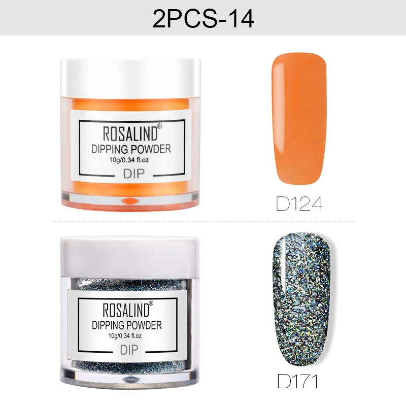 2PCS-14 ROSALIND 10 г погружающийся порошок для ногтей Natura и блеск цветной набор голографический блеск для дизайна ногтей порошок нет необходимости лампа для лечения маникюра - Цвет: 2PCS-14