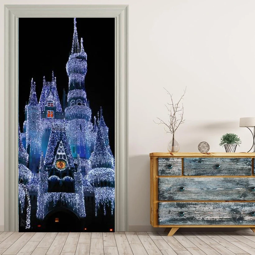Blue light Palace Wall Murals Stickers Door Sticker Wallpaper Decals Home Decoration Aug083024 | Дом и сад