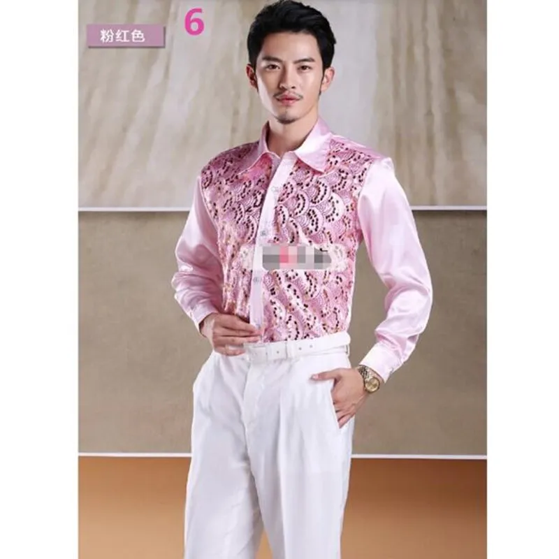 Мужские костюмы рубашка платье Блестящие Блестки мужские свадебные рубашки для