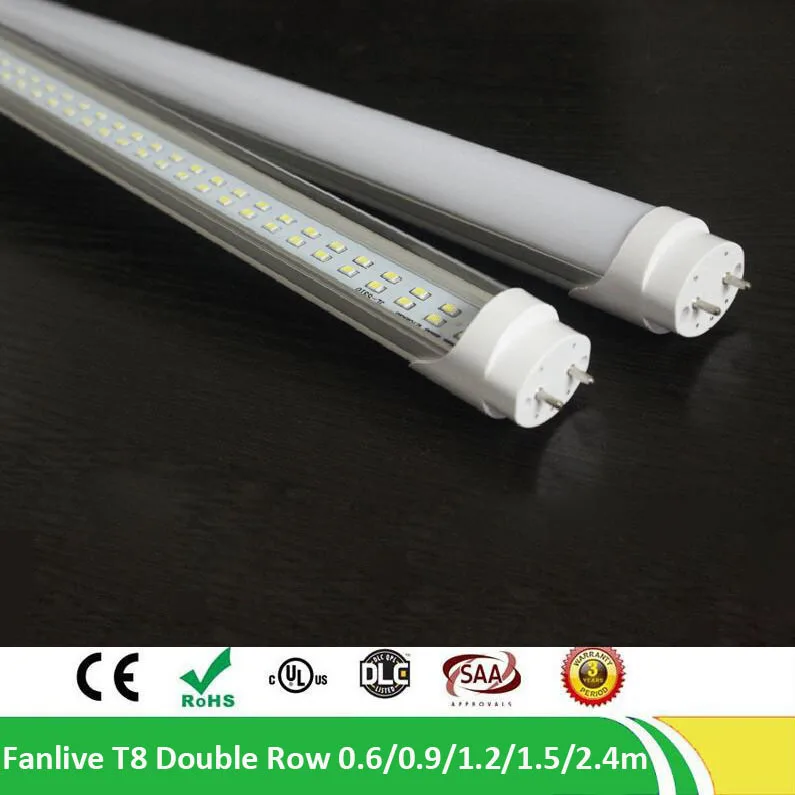 10 шт./лот двойная линия 0 6 м 9 1 2 5 8 4 3 фута T8LED лампа высокой яркости SMD2835 AC85 265V 270