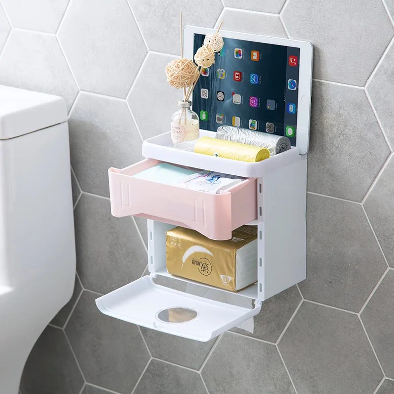 Punch-free tissue box bathroom toilet tray waterproof roll paper towel rack | Дом и сад