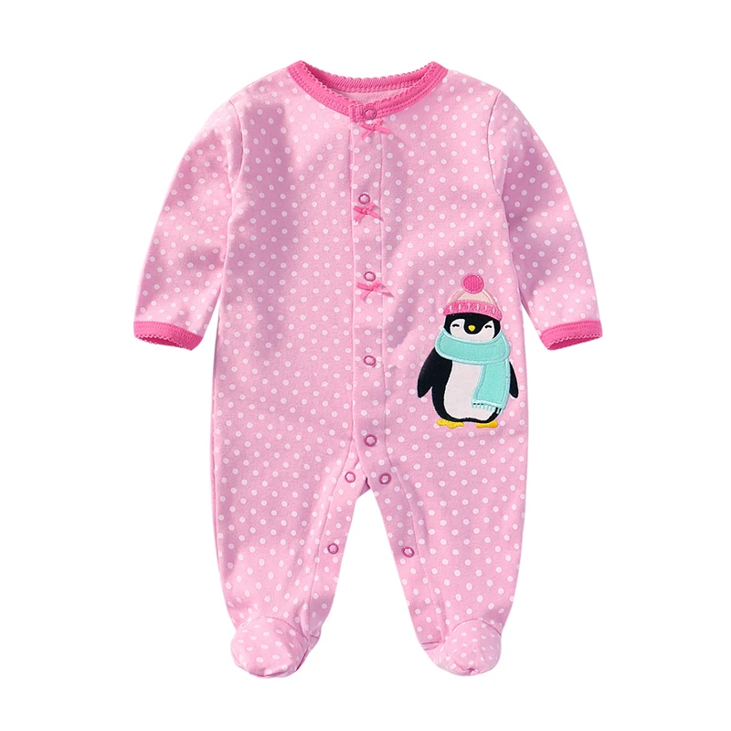 Pink penguin Bebes/пижамы одежда для малышей пижамы-комбинезоны для маленьких мальчиков, комбинезоны, зимняя одежда хлопковая одежда для новорожденных девочек от 3 до 12 месяцев - Цвет: Pink penguin