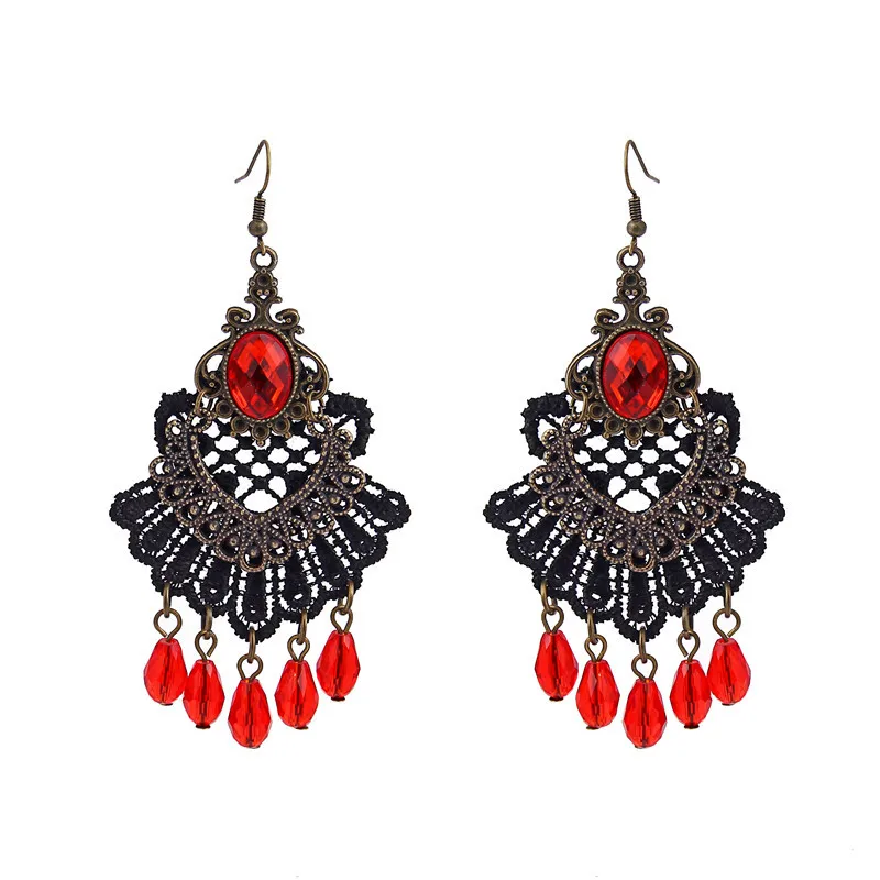 Women Earrings jewelry Gothic creative black lace earrings tassel exaggerated female dress accessories pearl fashion | Украшения и