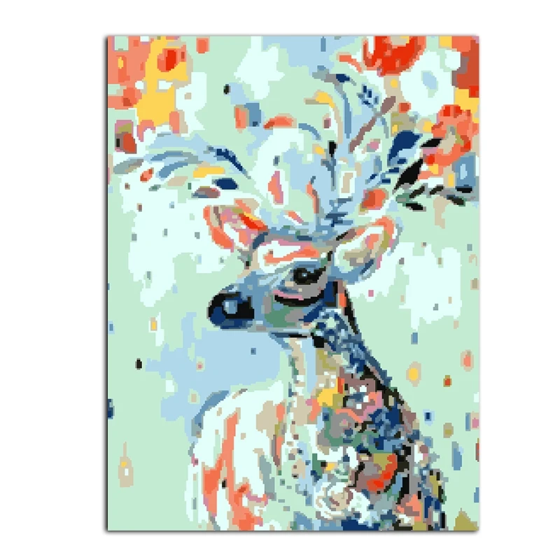 Цветной олень DIY картина маслом по номерам акриловый рисунок на холсте домашний