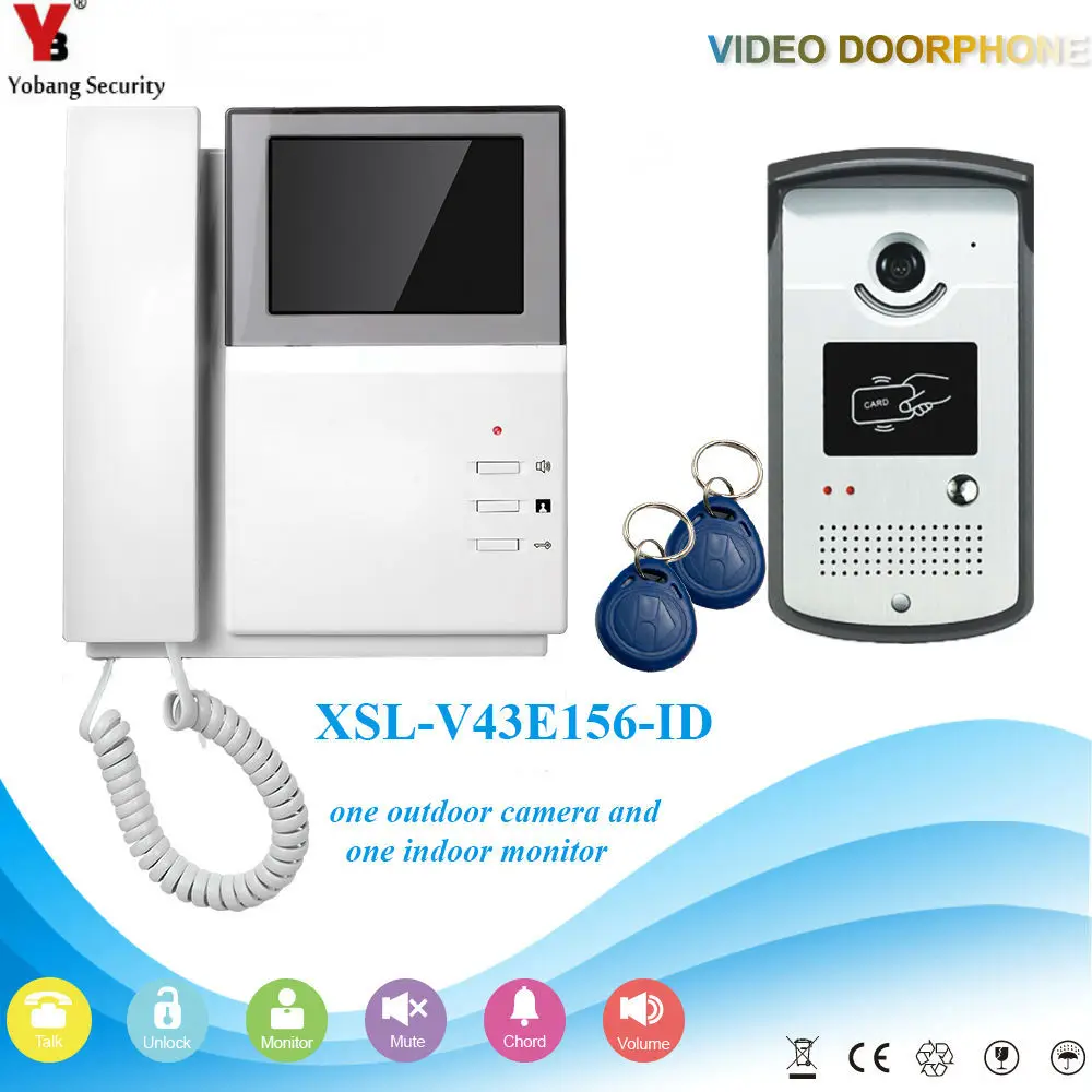 V43E156ID1V1 YobangSecurity домашняя Безопасность видеодомофон 4," дюймовый монитор видео дверной звонок Домофон камера монитор система квартира - Цвет: V43E156ID1V1