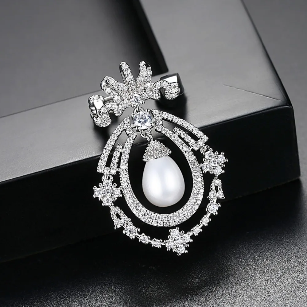 LUOTEEMI Новая модная роскошная брошь белого и золотого цвета с имитацией жемчуга в