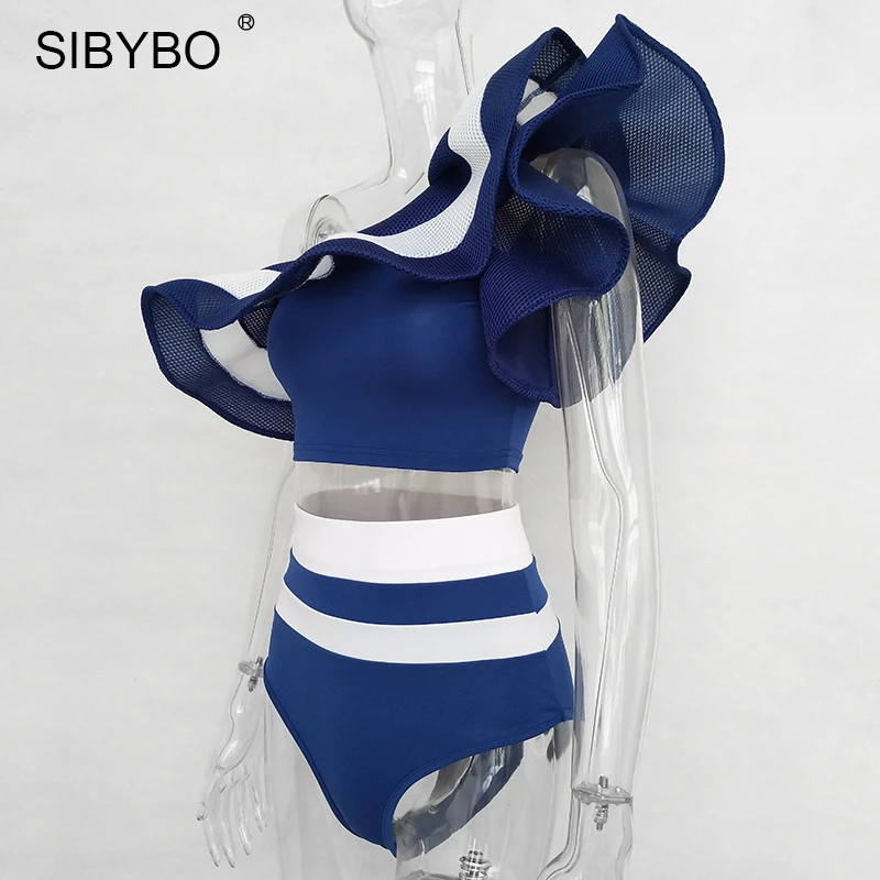 Sibybo женский комбинезон в черно-белую полоску, с оборками, с открытыми плечами, Летний комбинезон, сексуальный, из двух частей, пляжные, вечерние, короткие, Облегающий комбинезон