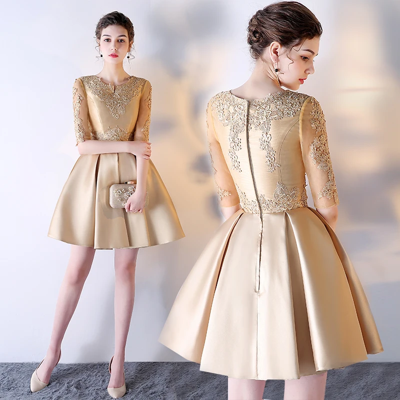 Robe De Soiree короткое Новое роскошное Золотое кружевное вечернее платье на заказ