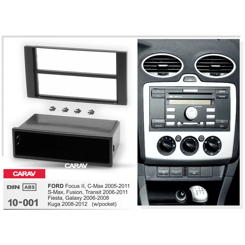 1 Din Радио панель для FORD Focus C Max S Fusion Transit Fiesta Galaxy Kuga w/pocket DVD стерео Dash Mount Carav 10 001|kit