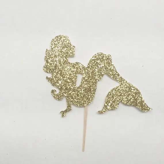 

gold Glitter Mermaid Under the Sea Cupcake Toppers birthday nautical Wedding Bridal Shower Engagement Party food picks