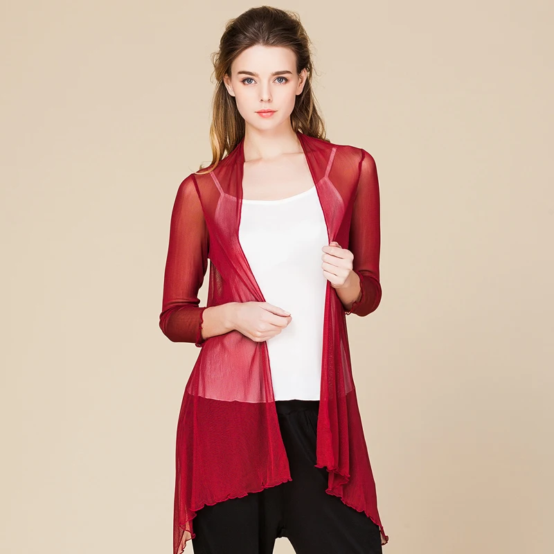 Солнцезащитная одежда женский длинный кардиган шаль жакет 100% шелковая сетка