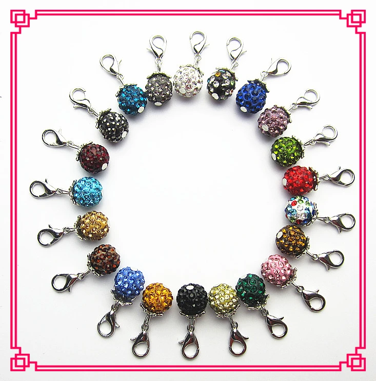 

Hot selling 42pcs/lot mix 21 color crystal globe dangle charms with lobster clasp fit glass pendant floating lockets necklace