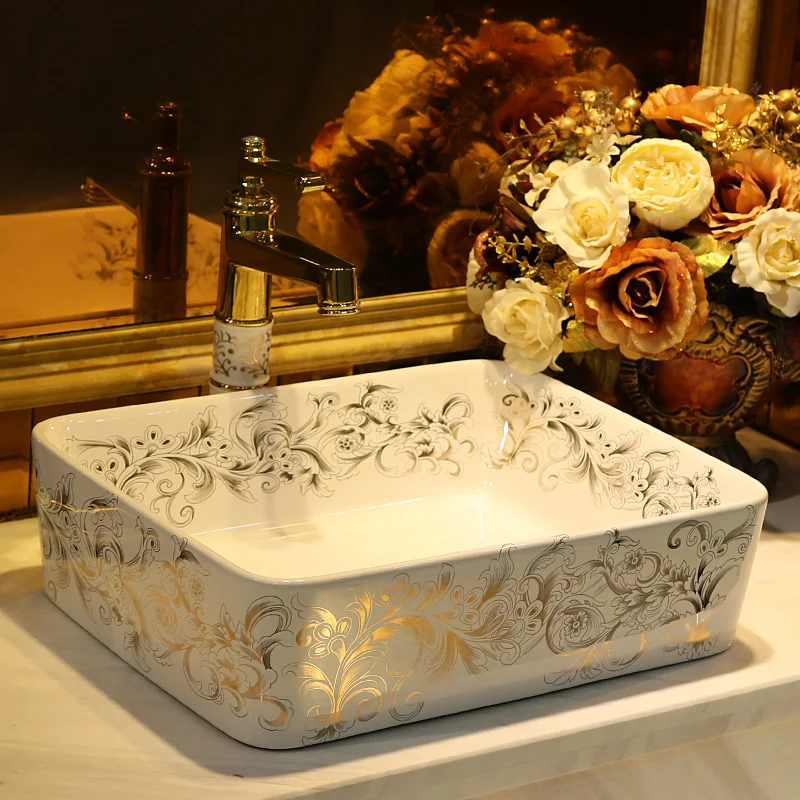 Прямоугольная керамическая раковина Цзиндэчжэнь для ванной комнаты фарфоровая