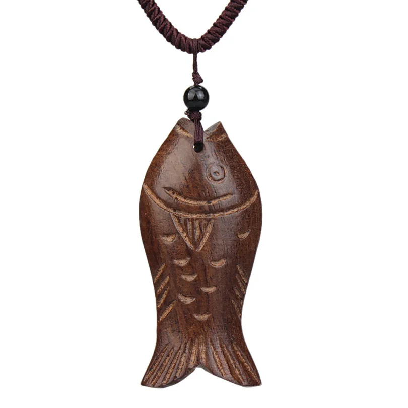 

Деревянная подвеска в виде счастливой рыбы, коричневая и винтажная цепочка из искусственной кожи 2016 ee