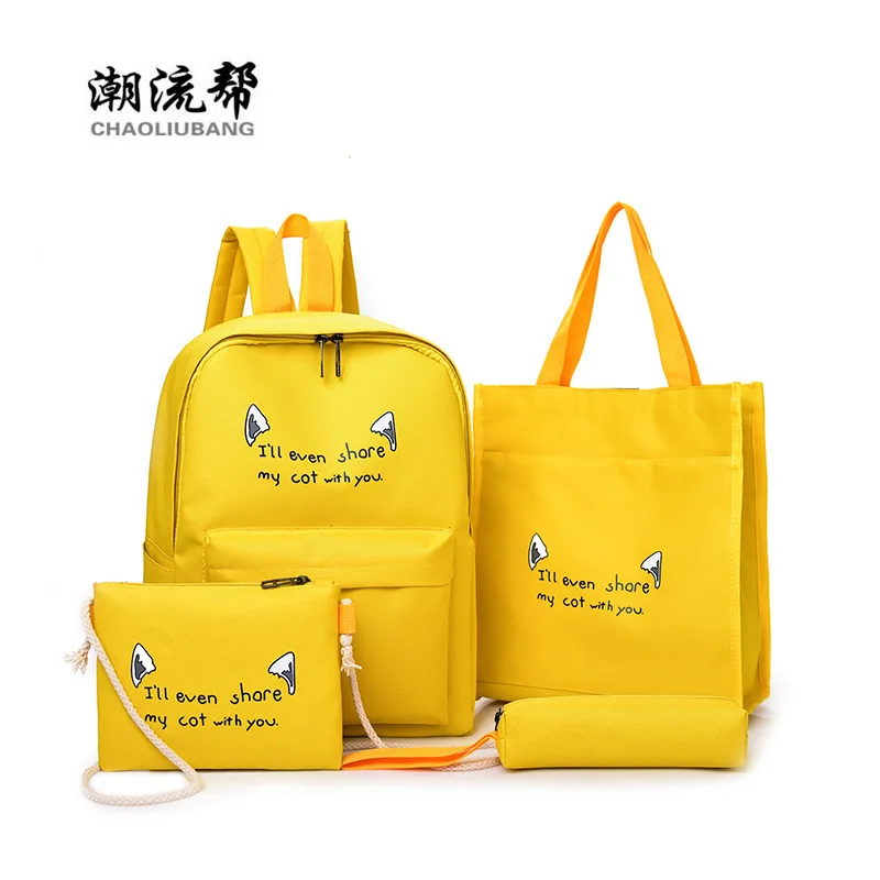 4-piece Set Letter Backpack Schoolbag Nylon Casual Waterproof Bag School Mochila Shoulder | Багаж и сумки