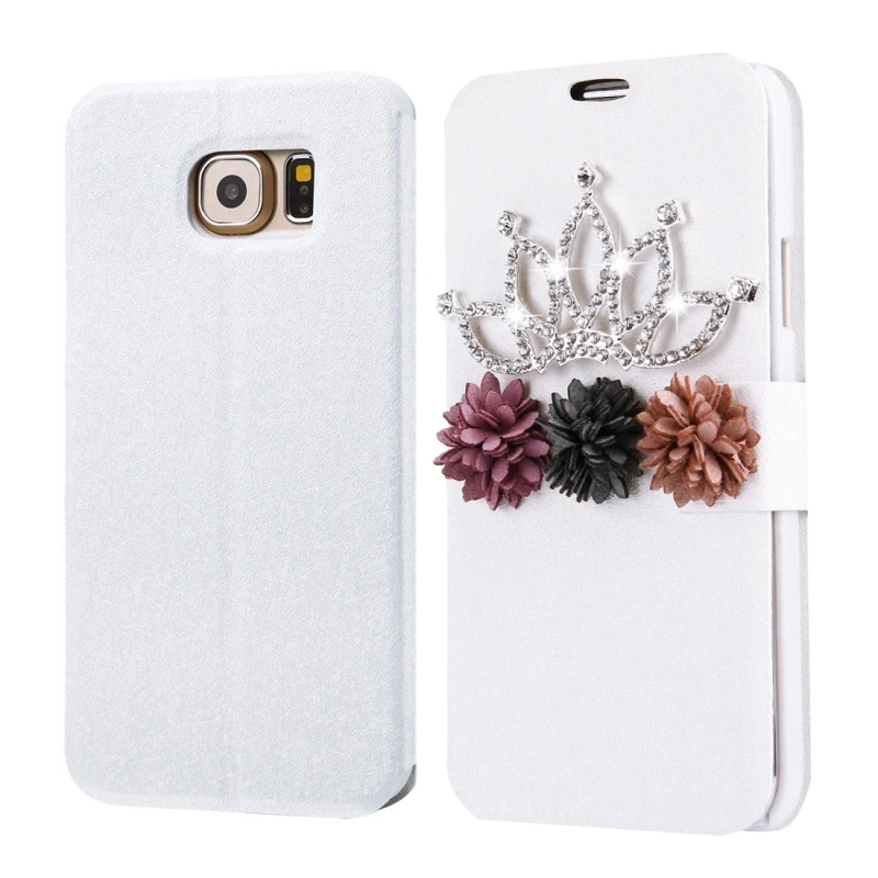 Fevelove for Samsung Galaxy S5 S6 S7 Diamond Bling Crown Flower Pattern Horizontal Leather Case with Magnetic Buckle&ampCard Slots |