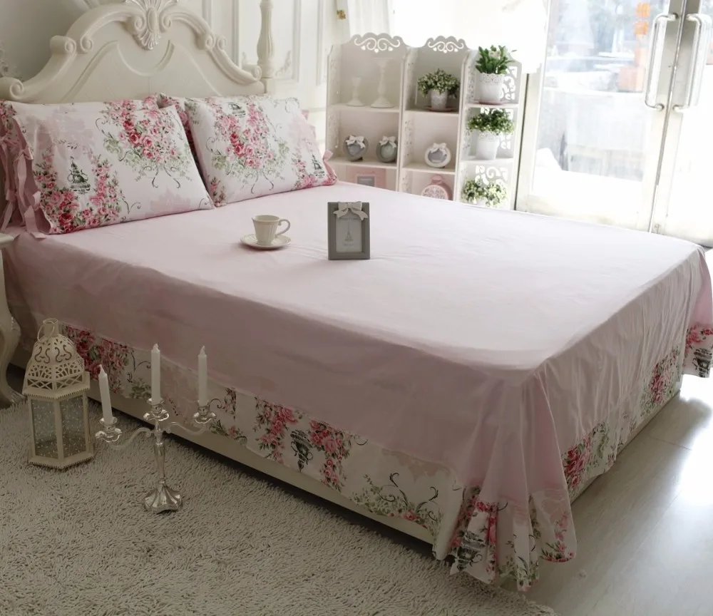 FADFAY Cotton Rose Floral Print Bedding Sheet Sets 4-Piece California King Size Shabby Flat With Pillow Cases Bed Set | Дом и сад