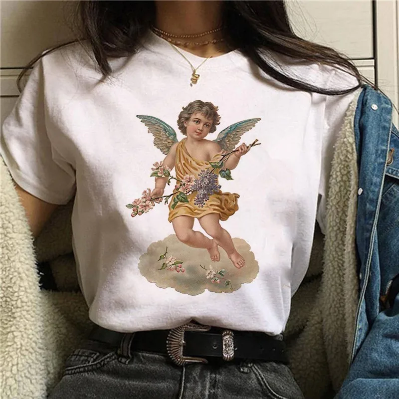 6027 Harajuku Angel забавная футболка для женщин Ullzang 90s корейский стиль футболка Эстетическая Kawaii графическая Футболка Модные женские футболки - Цвет: 6027