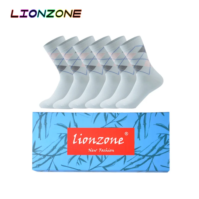 LIONZONE 6 пар/лот весенние теплые бамбуковые женские носки с алмазным узором Горячая Распродажа разноцветные Social Club Happy забавные носки - Цвет: Light blue