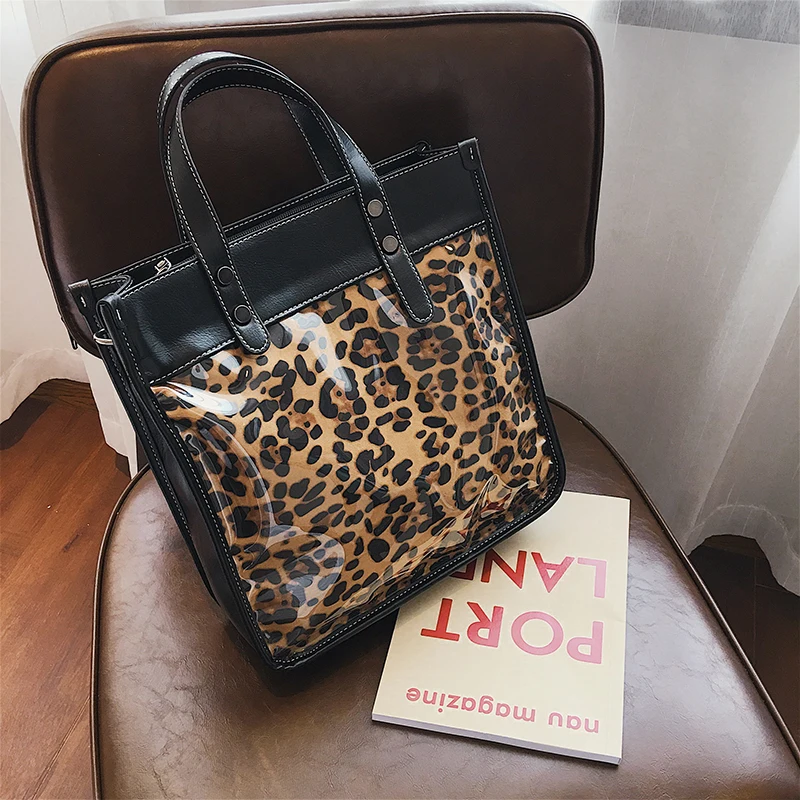 Роскошные Сумки Для женщин сумки дизайнер прозрачный пакет леопарда Tote Женский
