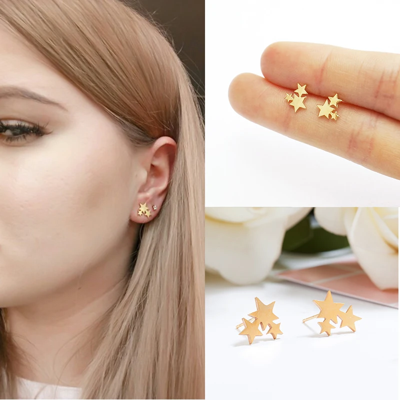 2019 Модные женские серьги из нержавеющей стали Золотая шпилька милые мини