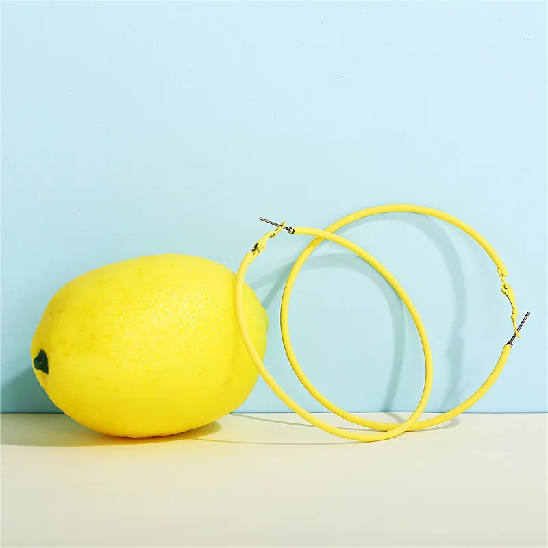 1905281250 yellow Модный карамельный цвет красный зеленый желтый белый синий фиолетовый сексуальный большой круг обруч серьги для женщин диаметр 6,9 см серьги ювелирные изделия - Окраска металла: 1905281250 yellow