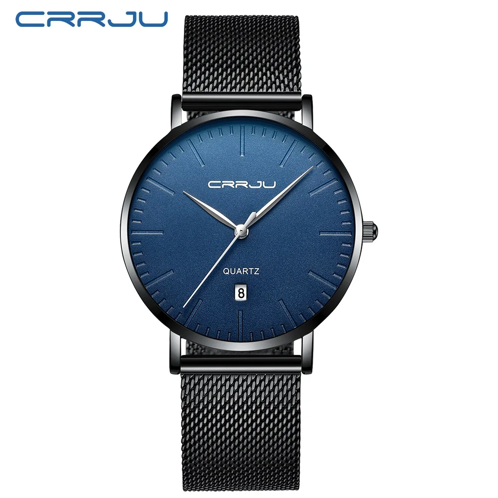 black blue Мужские наручные часы люксовый бренд CRRJU мужские s кварцевые часы мужские деловые мужские часы джентльмен повседневные модные наручные часы - Цвет: black blue