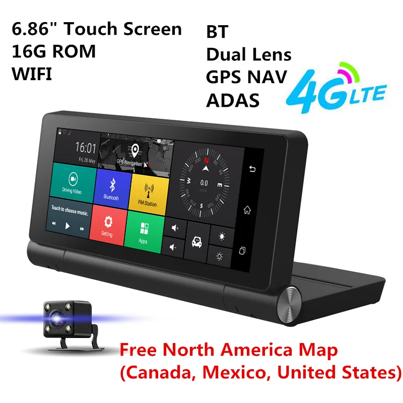 6,8" Android автомобильный видеорегистратор сенсорный экран WiFi Bluetooth 4G gps навигация Двойная камера с gps картой Европы
