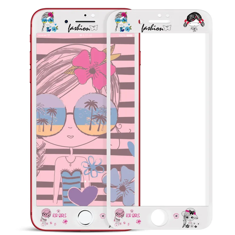 fashion 9 Милый протектор экрана из закаленного стекла для iPhone 7, 7plus 8 Plus 6 6s мультфильм углеродного волокна Мягкий край декоративная Передняя пленка - Цвет: fashion 9