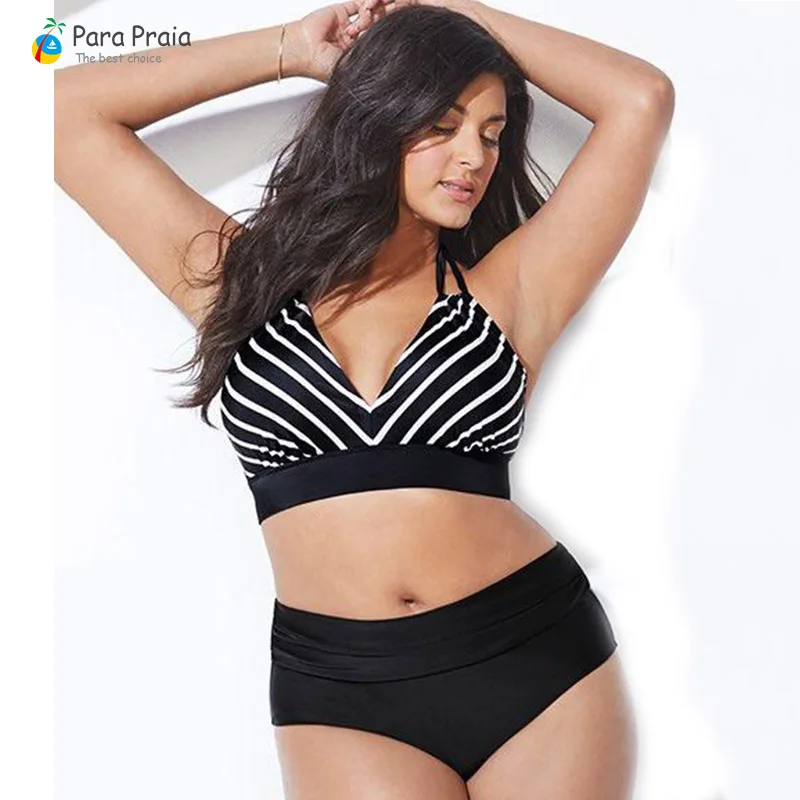 Black stripes L-5XL размера плюс купальная Одежда большого размера для женщин комплект бикини с пуш-ап высокой талией купальные костюмы для женщин купальный костюм с бретельками - Цвет: Black stripes