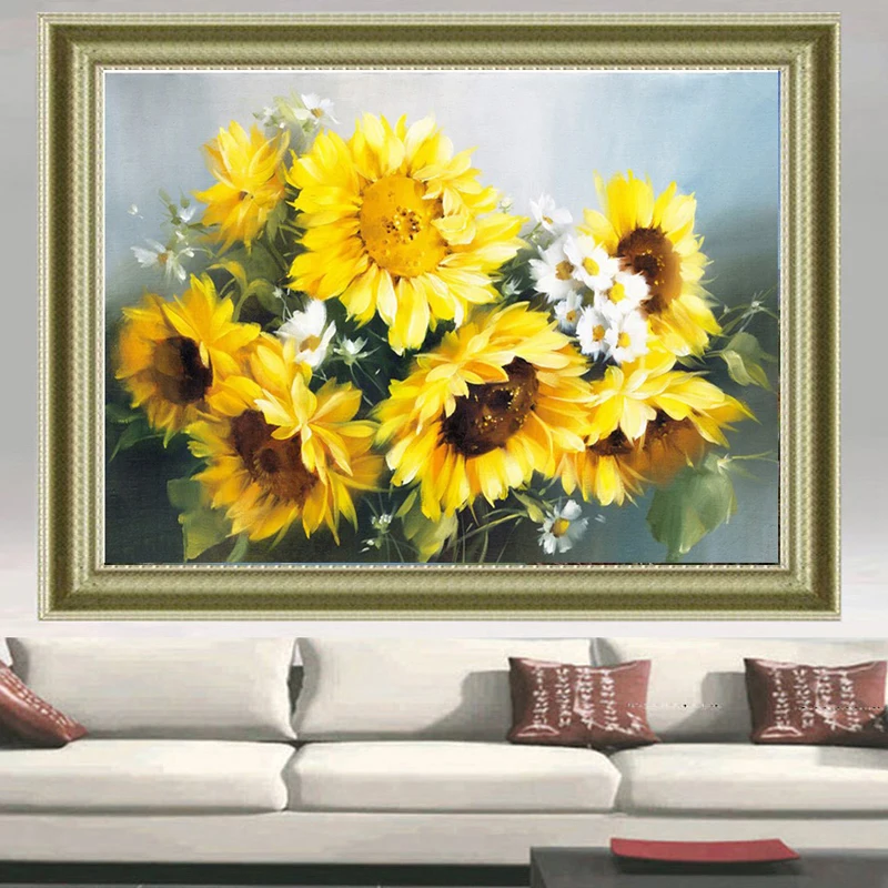Peter ren Diamond painting flowers Full Square mosaic icon Rhinestones Crafts Embroidery Daisy in the sunflower | Дом и сад